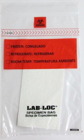 Picture of Specimen Transport Bag with Document Pouch and Absorbent Pad Lab-Loc® 12 X 15 Inch Plastic Zip Closure Biohazard Symbol / Storage Instructions NonSterileLABZ1215BA