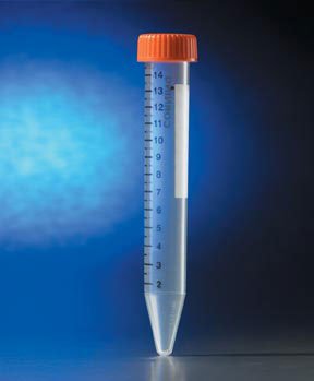 Picture of Corning® Centrifuge Tube Conical Bottom Plain 17 X 119 mm 15 mL Orange Plug Seal Cap Polypropylene Tube0553853F