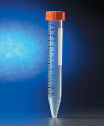 Picture of Corning® Centrifuge Tube Conical Bottom Plain 17 X 119 mm 15 mL Orange Plug Seal Cap Polypropylene Tube0553853F