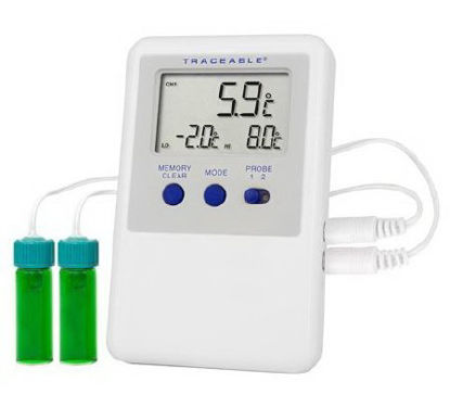 Picture of Digital Refrigerator / Freezer Thermometer with Alarm Traceable® Ultra™ Celsius -58° to +158°F (-50° to +70°C) 2 Vaccine Bottle Probes Multiple Mounting Options Battery Operated98767-60