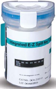Picture of Drugs of Abuse Test E-Z Split Key® Cup 6-Drug Panel AMP, BZO, COC, mAMP/MET, OPI, THC Urine Sample 25 TestsDOA-2167-019