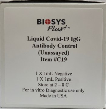 Picture of Unassayed Control BioSys Plus™ COVID-19 IgG Antibody Bi-Level 2 X 1 mLC19