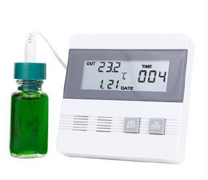 Picture of Digital Thermometer Traceable® Fahrenheit / Celsius -40° to +176°F (-40° to +80°C) Bottle Probe Flip-out Stand / Wall Mount Battery Operated90002-02