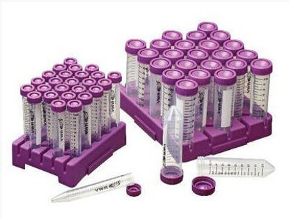 Picture of VWR® High-Performance Centrifuge Tube Conical Bottom Plain 15 mL Purple Cap Closure Polypropylene Tube89039-664