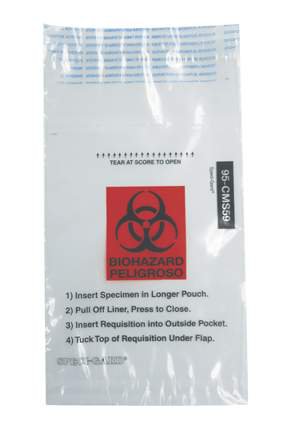 Picture of Specimen Transport Bag with Document Pouch Speci-Gard® 5 X 9 Inch Polyethylene Adhesive Closure Biohazard Symbol / Instructions for Use NonSterile95-CMS59