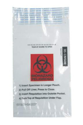 Picture of Specimen Transport Bag with Document Pouch Speci-Gard® 5 X 9 Inch Polyethylene Adhesive Closure Biohazard Symbol / Instructions for Use NonSterile95-CMS59
