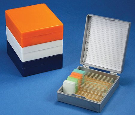 Picture of Slide Storage Box Globe® Scientific White ABS Plastic / Cork 25 Slide Capacity513075W