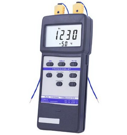 Picture of Digital Thermometer Traceable® Dual Channel Fahrenheit / Celsius -50° to 1999°F (-50° to 1230°C) Type K Beaded Probe Handheld Battery Operated91210-01