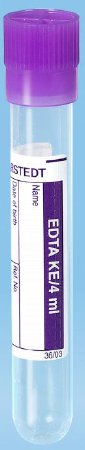 Picture of Venous Blood Collection Tube Round Bottom K3 EDTA Additive 12 X 75 mm 4 mL Violet Pull Cap Polypropylene Tube36.338.100
