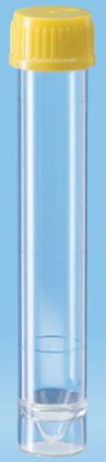 Picture of Centrifuge Tube Conical Bottom, Skirted Plain 16 X 97 mm 10 mL Yellow Screw Cap Polystyrene Tube60.9921.830