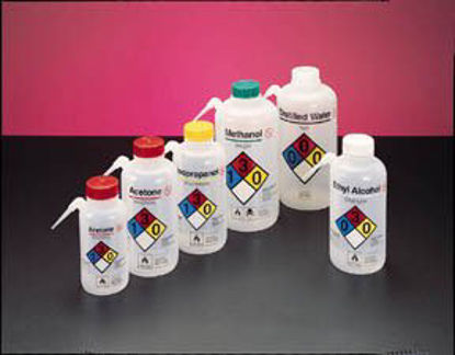 Picture of Wash Bottle Nalgene™ Unitary™ 8 oz., Red, Translucent, Acetone, Low-Density Polyethylene, Polypropylene Closure, Vented Right-To-Know, Leak Proof03-409-20A