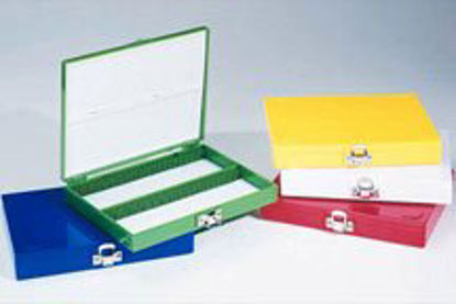 Picture of Slide Storage Box Fisherbrand® Hold 3 X 1 Inch Slide, Green, ABS Plastic, Hinged Lid, Hold 100 Slide034482