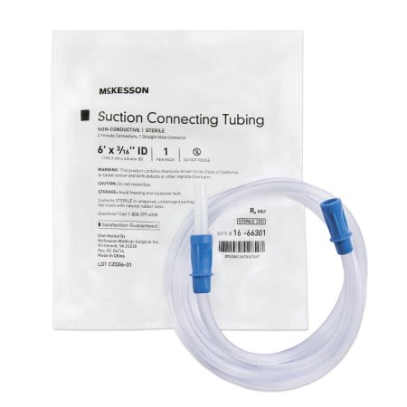 Picture of Suction Connector Tubing McKesson 6 Foot Length 0.188 Inch ID Sterile Female / Male Connector Clear Ribbed OT Surface PVC16-66301