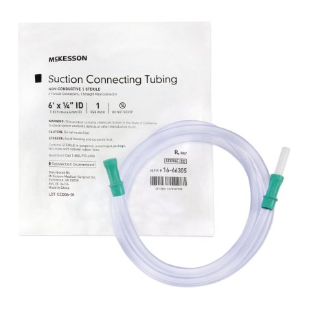 Picture of Suction Connector Tubing McKesson 6 Foot Length 0.25 Inch ID Sterile Female / Male Connector Clear Ribbed OT Surface PVC16-66305