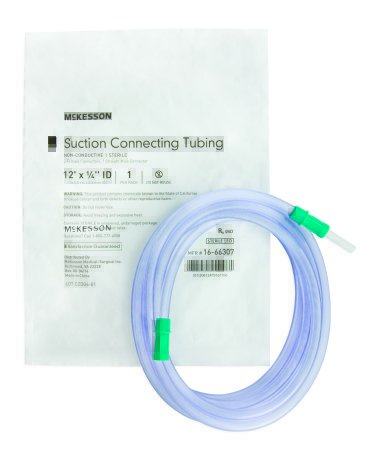 Picture of Suction Connector Tubing McKesson 12 Foot Length 0.25 Inch ID Sterile Female / Male Connector Clear Ribbed OT Surface NonConductive PVC16-66307