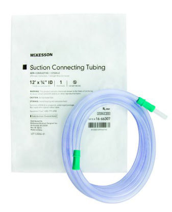 Picture of Suction Connector Tubing McKesson 12 Foot Length 0.25 Inch ID Sterile Female / Male Connector Clear Ribbed OT Surface NonConductive PVC16-66307