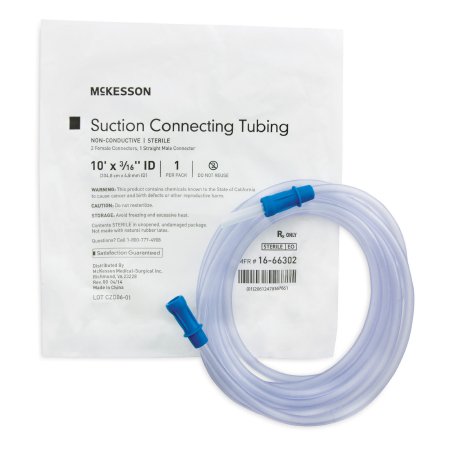 Picture of Suction Connector Tubing McKesson 10 Foot Length 0.188 Inch ID Sterile Female / Male Connector Clear Ribbed OT Surface PVC16-66302