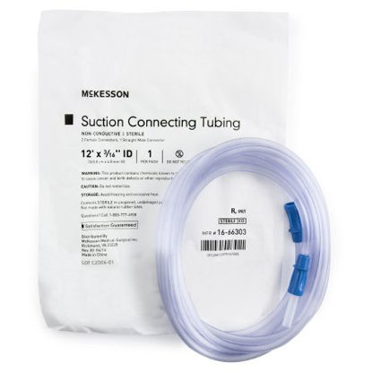 Picture of Suction Connector Tubing McKesson 12 Foot Length 0.188 Inch ID Sterile Female / Male Connector Clear Ribbed OT Surface PVC16-66303
