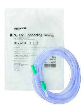 Picture of Suction Connector Tubing McKesson 20 Foot Length 0.25 Inch ID Sterile Female / Male Connector Clear Ribbed OT Surface PVC16-66308