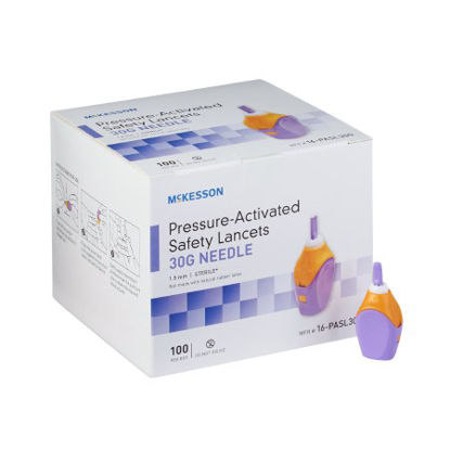 Picture of Lancet McKesson Safety Lancet Needle 1.5 mm Depth 30 Gauge Push Button Activation16-PASL30G
