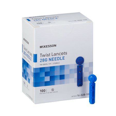 Picture of Lancet McKesson Safety Lancet Needle 1.8 mm Depth 28 Gauge Push Button Activation16-028-100