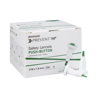 Picture of Lancet McKesson Prevent® Fixed Depth Lancet Needle 1.8 mm Depth 21 Gauge Push Button Activation16-PBHPSL21G1.8
