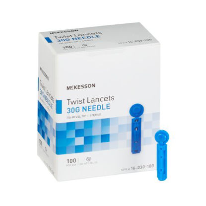 Picture of Lancet McKesson Safety Lancet Needle 1.8 mm Depth 30 Gauge Push Button Activation16-030-100