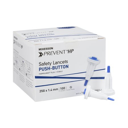 Picture of Lancet McKesson Prevent® Fixed Depth Lancet Needle 1.4 mm Depth 25 Gauge Push Button Activation16-PBHPSL25G1.4