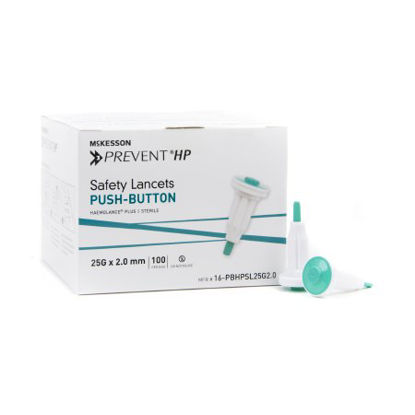 Picture of Lancet McKesson Prevent® Fixed Depth Lancet Needle 2.0 mm Depth 25 Gauge Push Button Activation16-PBHPSL25G2.0