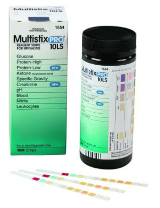 Picture of Urinalysis Test Multistix® Blood, Creatinine, Glucose, Ketone, Leukocyte, Nitrite, pH, Protein, Specific Gravity 100 per Bottle10331147