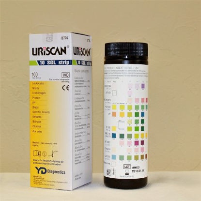 Picture of Urinalysis Test Uriscan® Bilirubin, Blood, Glucose, Ketones, Leukocytes, Nitrite, pH, Protein, Specific Gravity, Urobilinogen 100 per BottleU774