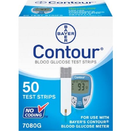 Picture of Blood Glucose Test Strips Contour® 50 Strips per Box Tiny 0.6 Microliter blood sample For 9545 Meter7080G