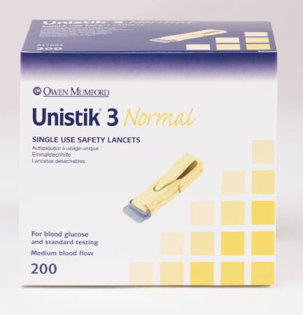 Picture of Lancet Unistik® Safety Lancet Normal Flow Needle 1.8 mm Depth 23 Gauge Push Button ActivationAT 1004