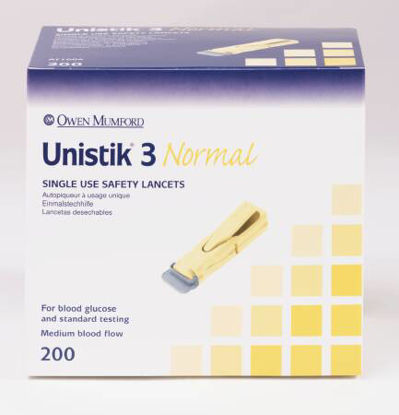 Picture of Lancet Unistik® Safety Lancet Normal Flow Needle 1.8 mm Depth 23 Gauge Push Button ActivationAT 1004