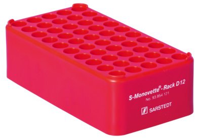 Picture of Block Rack Test Tube Rack S-Monovette® 50 Place 12 mm Tube Size Red 1-3/4 X 3-1/8 X 6 Inch93.854.121