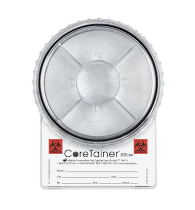 Picture of Biopsy Container CoreTainer® 3-1/2 Inch Diameter Polystyrene Leak-resistant Cap Biohazard Symbol / Patient Information NonSterile301
