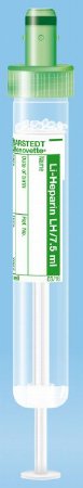 Picture of S-Monovette® Venous Blood Collection Tube Plasma Tube Lithium Heparin Additive 15 X 92 mm 7.5 mL Green Screw Cap Polypropylene Tube01.1604.100
