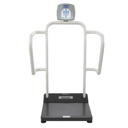 Picture of Floor Scale with Handrail Health O Meter® Digital LCD Display 1000 lbs. / 454 kg Capacity Black / White AC Adapter / Battery Operated1100KL