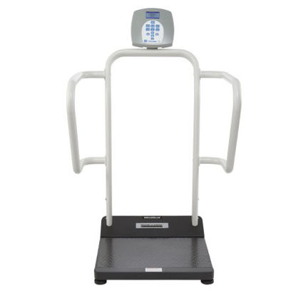 Picture of Floor Scale with Handrail Health O Meter® Digital LCD Display 1000 lbs. / 454 kg Capacity Black / White AC Adapter / Battery Operated1100KL