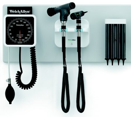 Picture of Integrated Wall System Green Series™ 777 Wall Board, GS777 Wall Transformer, Coaxial Ophthalmoscope, Diagnostic Macroview™ Otoscope, Kleenspec® Dispenser, Wall Aneroid77792-M