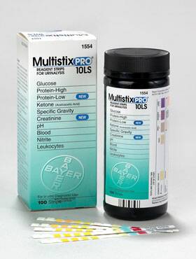 Picture of Urinalysis Test Multistix® Blood, Creatinine, Glucose, Ketone, Leukocyte, Nitrite, pH, Protein, Specific Gravity 25 per Bottle10332782
