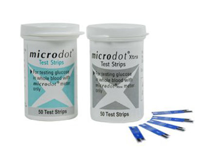 Picture of Blood Glucose Test Strips Microdot® Xtra 50 Strips per Box Strip contains the enzyme glucose dehydrogenase For Microdot® Meters200-50