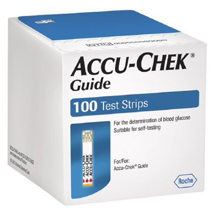 Picture of Guide Blood Glucose Test Strips Accu-Chek® 100 Strips per Box Tiny 0.6 microliter drop For Accu-Check Blood Glucose Meters07453744001