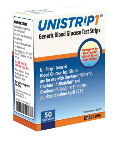 Picture of Blood Glucose Test Strips Unistrip™ 50 Strips per Box For OneTouch® Ultra® Blood Glucose Meter89167024850