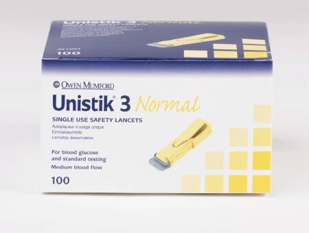 Picture of Lancet Unistik® Safety Lancet Normal Flow Needle 1.8 mm Depth 23 Gauge Push Button ActivationAT 1002