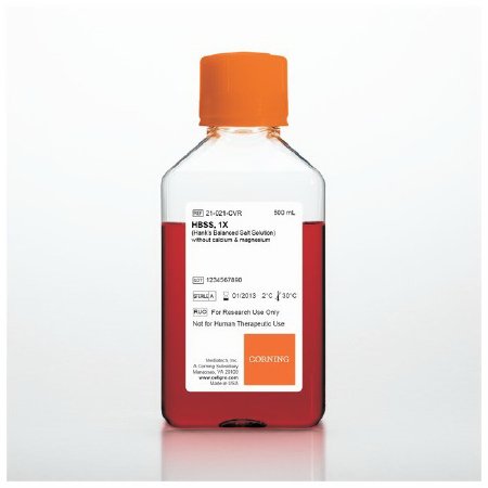 Picture of Cell Culture Reagent Corning® cellgro® Hanks' Balanced Salt Solution (HBSS) 1X / pH 7 to 7.4 6 X 500 mLMT21021CV