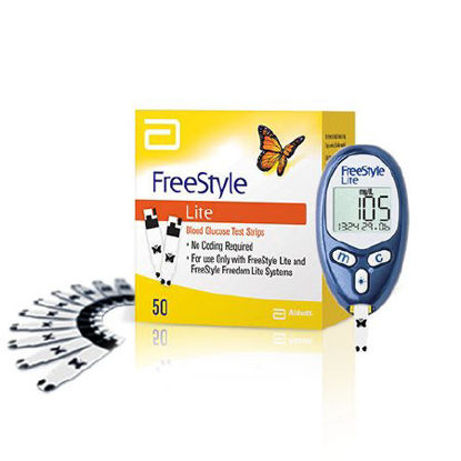 Picture of Blood Glucose Test Strips FreeStyle Lite® 50 Strips per Box Tiny sample size only 0.3 Microliter For FreeStyle and Flash Blood Glucose Monitoring Systems99073012050