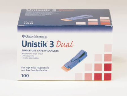 Picture of Lancet Unistik® Finger Stick Lancet Dual Max Flow Needle 1.8 mm Depth 18 Gauge Push Button ActivationAT 1062
