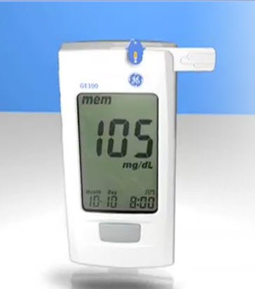 Picture of Blood Glucose Meter GE100 5 Second Results Stores Up To 500 Results , 7 , 14 , and 30 Day Averaging Auto Coding99GM555GR1