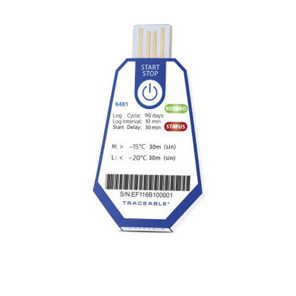 Picture of Single-Use Temperature Data Logger with Alarm TraceableOne™ Single-Use Fahrenheit / Celsius -22° to +158°F (-30° to +70°C) Internal Sensor Adhesive Mount Battery Operated18004-11